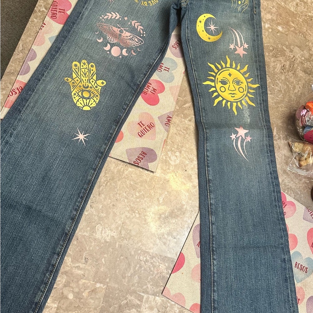 Denim Jeans with Sun and Moon Design - Picture 2 of 4